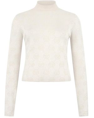 Philipp Plein Truien & Vesten ,Wol Turtle Neck Ls Monogram - Wit