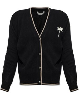 Palm Angels Woll Cardigan Mit Gesticktem Logo - Schwarz