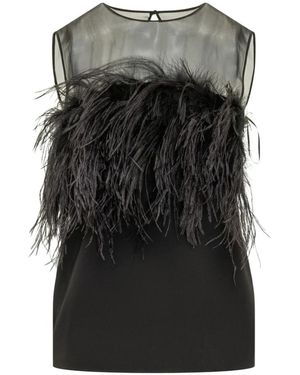 Alberta Ferretti Enver Satin Top Met Veren - Zwart