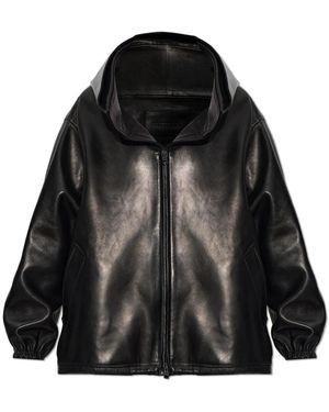 Balenciaga Lederjacke Mit Kapuze - Schwarz