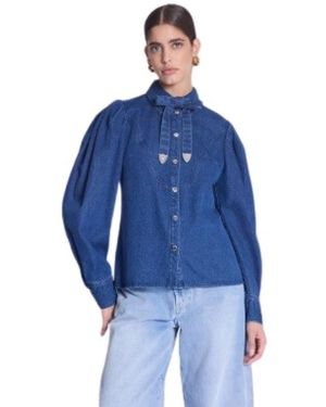 Berenice Overhemden ,Blauw ,Denim Denim Shirt Met Nek Knoop