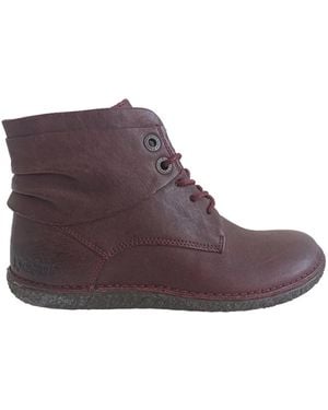 Kickers Schoenen ,Rood ,Leer Casual Bordeaux Rode Leren Laars - Bruin