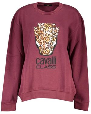 Roberto Cavalli Hoodies & Sweatvesten ,Paars ,Katoen Elegant Paars Fleece Sweatshirt