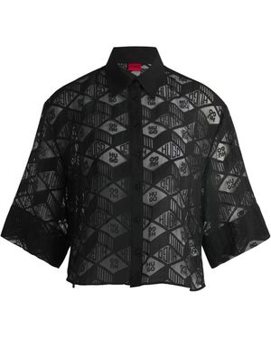 BOSS Ephraima Chiffon-Bluse Mit Logo-Print - Schwarz