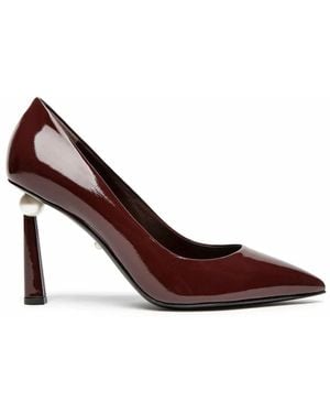 ALEVI Burgunder Lackleder Skulptierter Absatz Pumps - Braun
