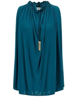 Balmain Overhemden ,Blauw ,Plissée Jersey Top Met Soepele Pasvorm