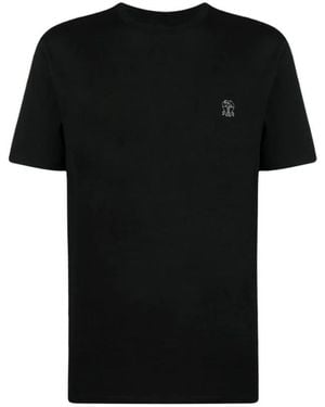 Brunello Cucinelli Schwarzes Logo-Print Baumwoll-T-Shirt