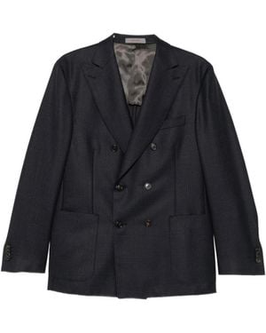 Corneliani Jassen ,Blauw ,Leer Blauwe Getailleerde Blazer Met Ruitpatroon