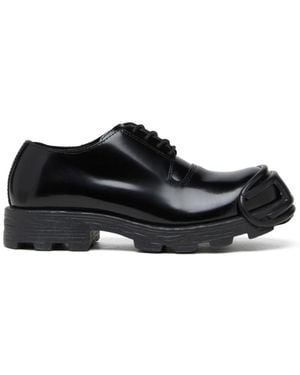 DIESEL Schwarze schnürschuhe mit logo aus leder