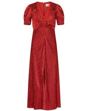 Saloni Lea Lange Zijden Jurk - Rood
