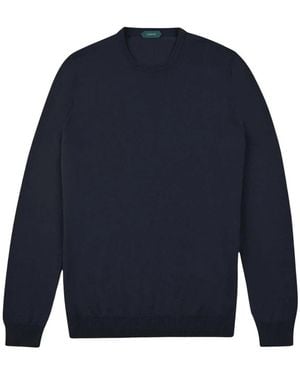 Zanone Slim Fit Ronde Hals Van Gecertificeerd Crêpe Katoen - Blauw