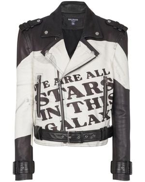 Balmain Bikerjacke Aus Leder Mit Trompe-L&#39;Œil-T-Shirt-Print - Schwarz
