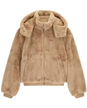 Guess Jassen ,Polyester Bomberjack Met Imitatiebont En Capuchon - Naturel