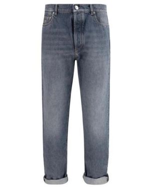 Brunello Cucinelli Jeans ,Grijs ,Katoen Iconische Vijf-Zakken Broek - Blauw