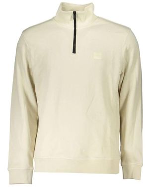 HUGO Beiger Half Zip Baumwollpullover Mit Logo - Natur