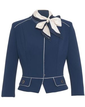 Elisabetta Franchi Blazer in crepe blu con dettagli metallici