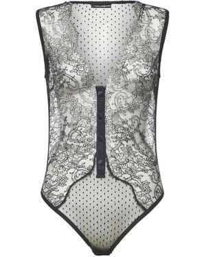 Dolce & Gabbana Plunging V-Neck Lace Bodysuit - Grijs
