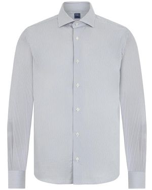 Fedeli Overhemden ,Grijs ,Katoen Shirt Met Lange Mouwen - Blauw