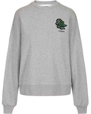 Iceberg Hoodies & Sweatvesten ,Grijs ,Katoen Sweatshirt Met Ronde Hals