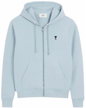 Ami Paris Hoodies & Sweatvesten ,Blauw ,Katoen De Coeur Hoodie Met Rits