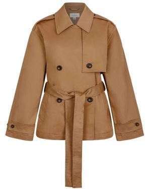 Calvin Klein Jassen ,Bruin ,Katoen Tiger Eyes Katoenen Twill Korte Trenchcoat - Naturel