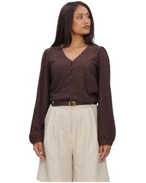 Object Overhemden ,Bruin ,Linnen Objlaila L/S V-Neck Top Noos