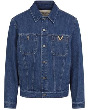 Valentino Denim Jas Met Vgold - Blauw