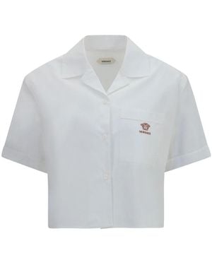 Versace Cropped Cotton Poplin Shirt - Grau