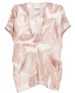 Alysi V-Hals Blouse Met Korte Mouwen - Roze