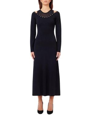 Liu Jo Kleedjes ,Zwart ,Gebreide Lange Jurk Met Strass - Blauw