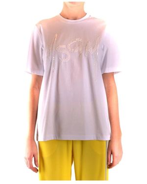 MSGM Paillettenverziertes Baumwoll-T-Shirt Mit Rundhalsausschnitt - Lila