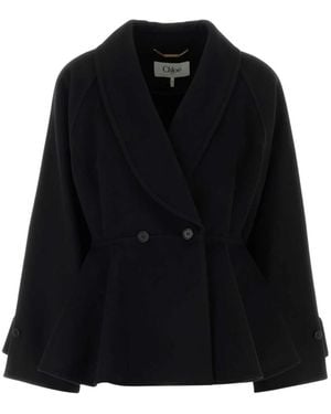 Chloé Jassen ,Zwart ,Wol Korte Jas Met Ruffles