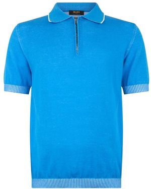 Moorer Gebreide Polo Met Ritssluiting - Blauw