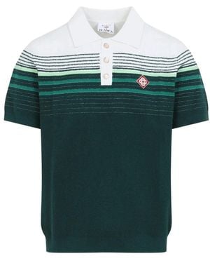 CASABLANCA Logo Patch Stripe Gebreide Poloshirt - Groen