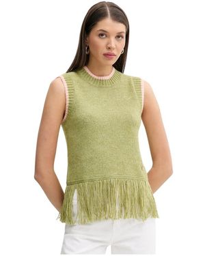 Never Fully Dressed Truien & Vesten ,Groen ,Wol Gebreide Vest Met Franjes