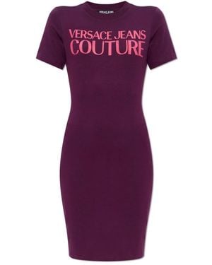 Versace Jeans Couture Kleid Mit Bedrucktem Logo - Lila