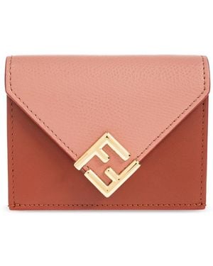 Fendi Accessoires ,Roze ,Leer Ff Diamonds Mini Trifold Wallet - Rood