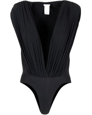 Amazuìn Tops ,Zwart ,Spandex Body Met V-Hals En Plooien