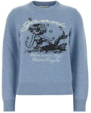 Ganni Round-Neck Knitwear - Blue