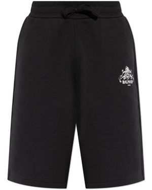 Balmain Korte Broeken ,Zwart ,Katoen Katoenen Shorts Met Gedrukt Logo