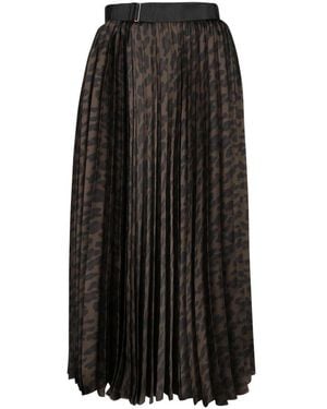Sacai Leopardenmuster Plissierter Midi-Rock - Schwarz