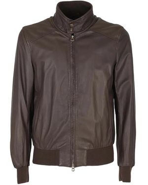 Stewart Slim Leather Jacket - Brown