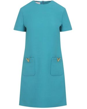 Valentino Blaues Kleid Elegant Wolle-Seide Mix