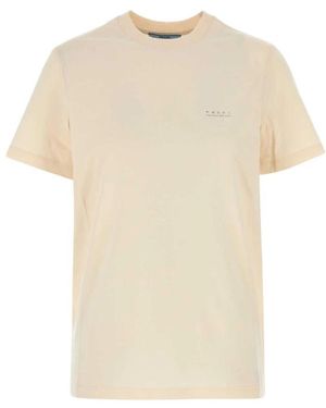 Prada Katoenen T-Shirt Met Geborduurd Logo - Naturel