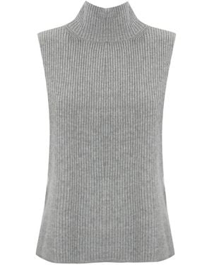 Max Mara Cashmere Ärmellose Jacke Mit Hohem Kragen - Grau