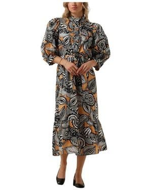 Dea Kudibal Kleedjes ,Veelkleurig ,Elegante Bruine Midi Jurk - Meerkleurig