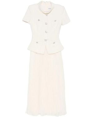 Self-Portrait Satijnen Jacquard Midi Jurk - Wit
