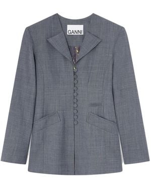 Ganni Jassen ,Grijs ,Wol Wool Melange Suiting Long Button Blazer - Blauw