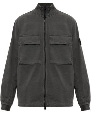 Stone Island Jassen ,Grijs ,Katoen Jas Met Opstaande Kraag