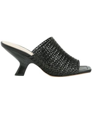Twinset Geflochtene Ledersandalen Mit Keilabsatz - Schwarz